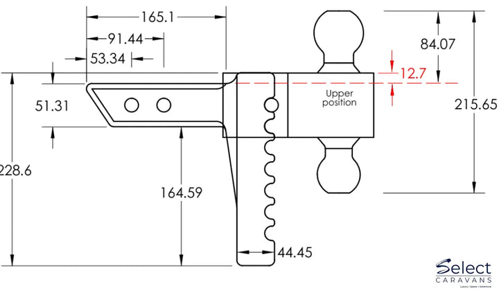 Technical drawing of a mechanical component with dimensions