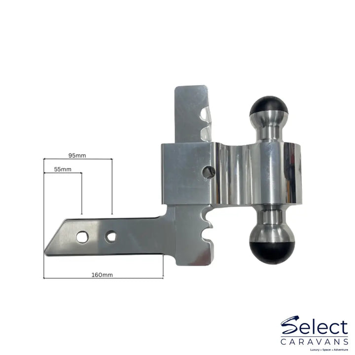 Metal ball joint with dimensions on a white background
