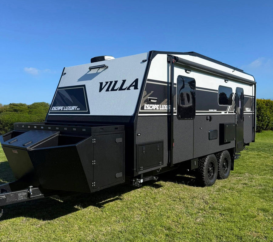 Caravan off-grid in New Zealand with solar and outdoor setup