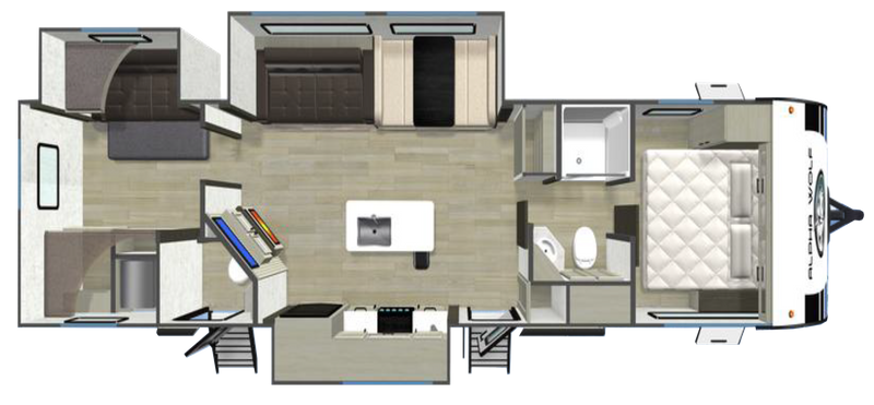Alpha Wolf 32BHX bunkhouse caravan floorplan