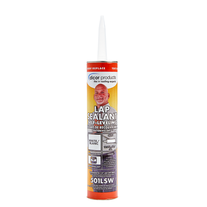 Dicor 501LSW white self-levelling RV roof lap sealant – single tube