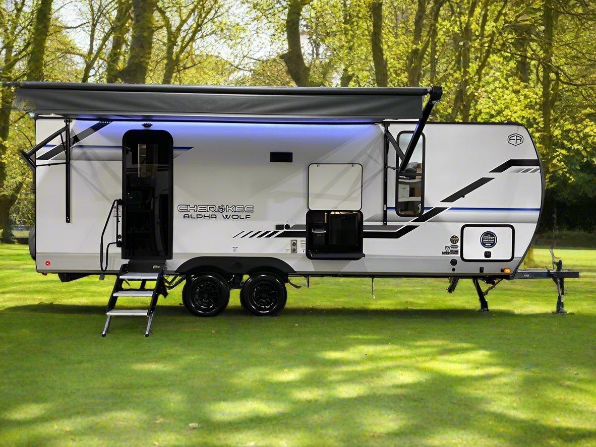 USA caravan exterior with awning