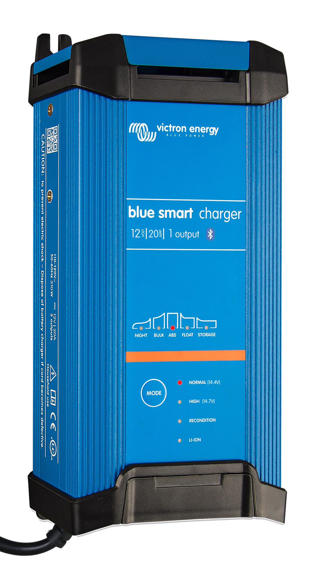 Blue smart charger with power cord on a white background