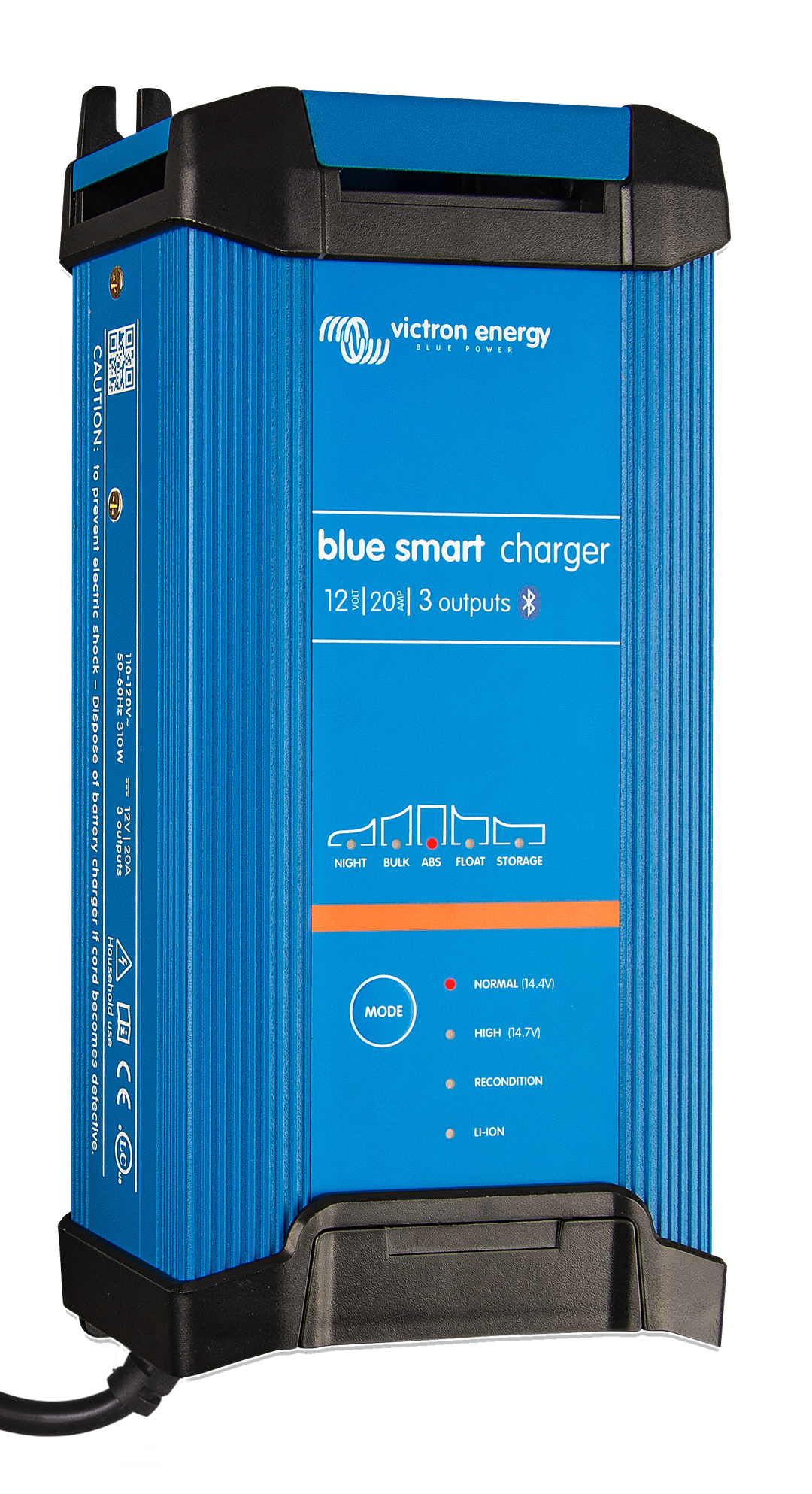 Blue smart charger with power cord on a white background