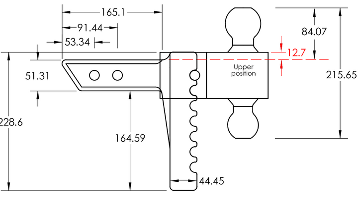 Andersen Rapid Hitch adjustment-range dimensions