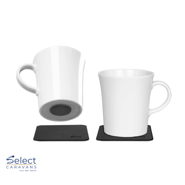 Silwy Porcelain Magnetic Handle Cups (pads in black) – kitchenware for caravan and RV use