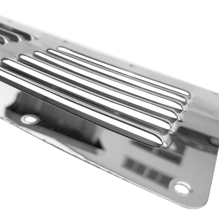Close up detail of stainless steel louvre air vent panel