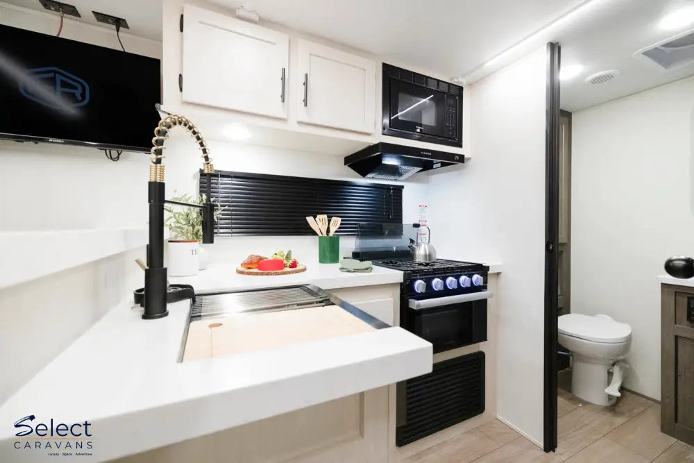 Alpha Wolf 21RB floor plan – compact 2 berth caravan layout with rear bathroom – Select Caravans NZ