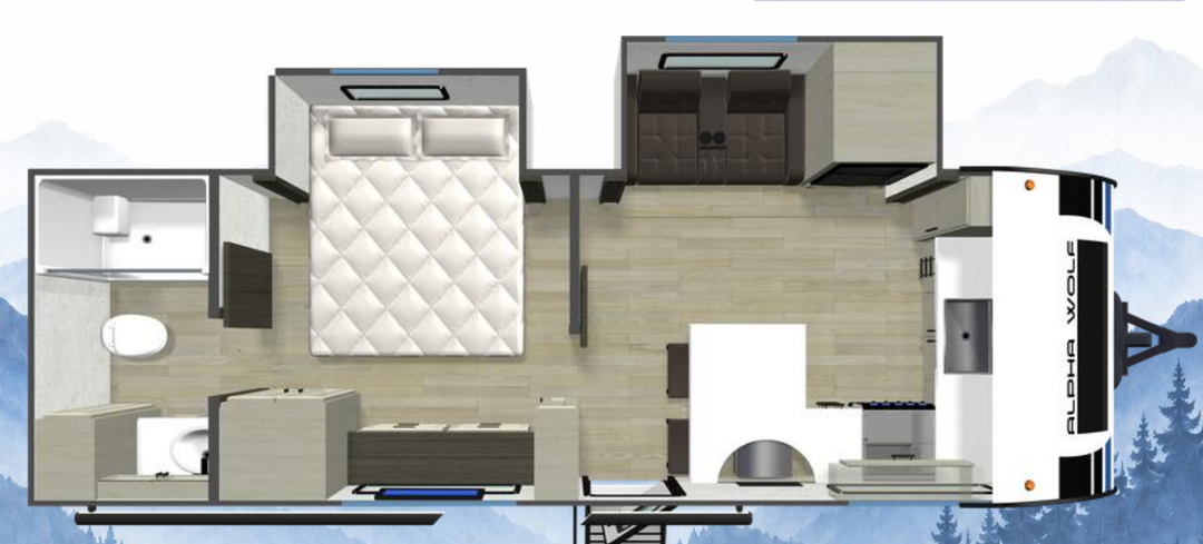 Alpha Wolf 25FKX front kitchen caravan floorplan