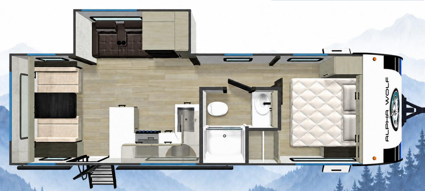 Alpha Wolf 25RDX rear dinette caravan floorplan