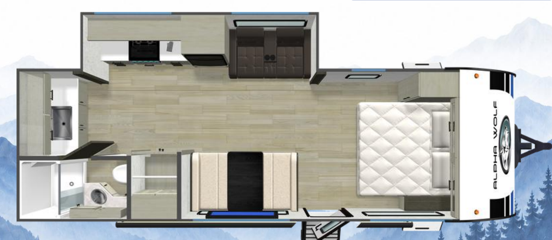 Alpha Wolf 25RKX rear kitchen caravan floorplan