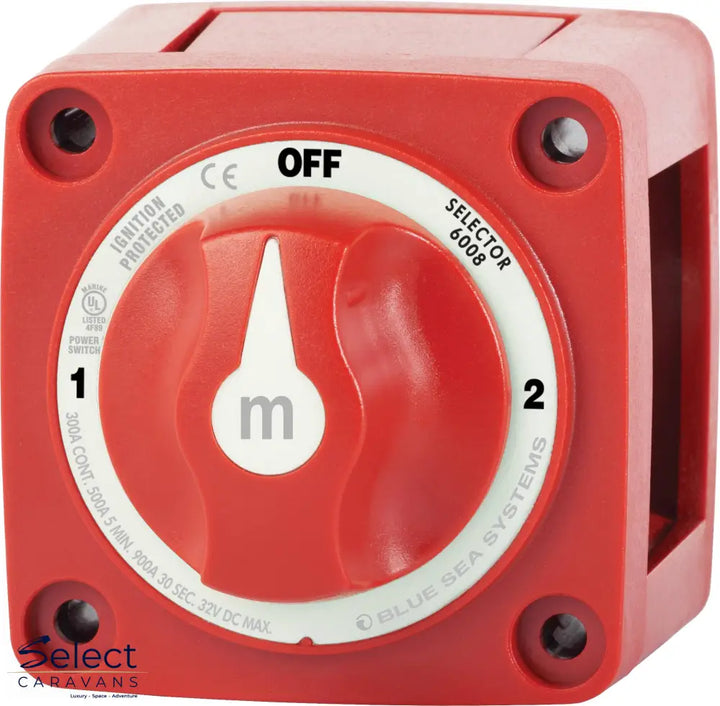 Blue Sea M Series Battery Switch - 3 Position, 300A, Isolated Battery Banks to All Loads, Red - Battery Switch