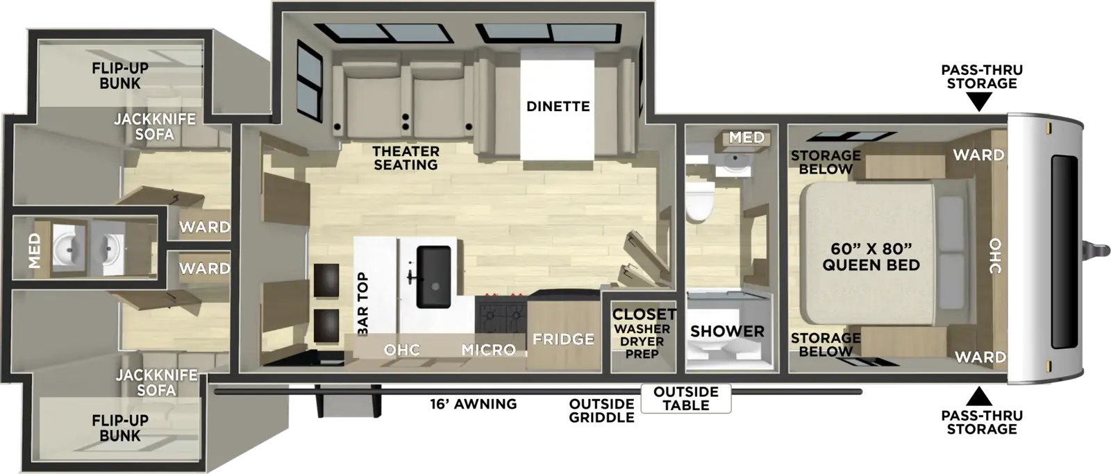 Freedom Express 330BHDS caravan floorplan