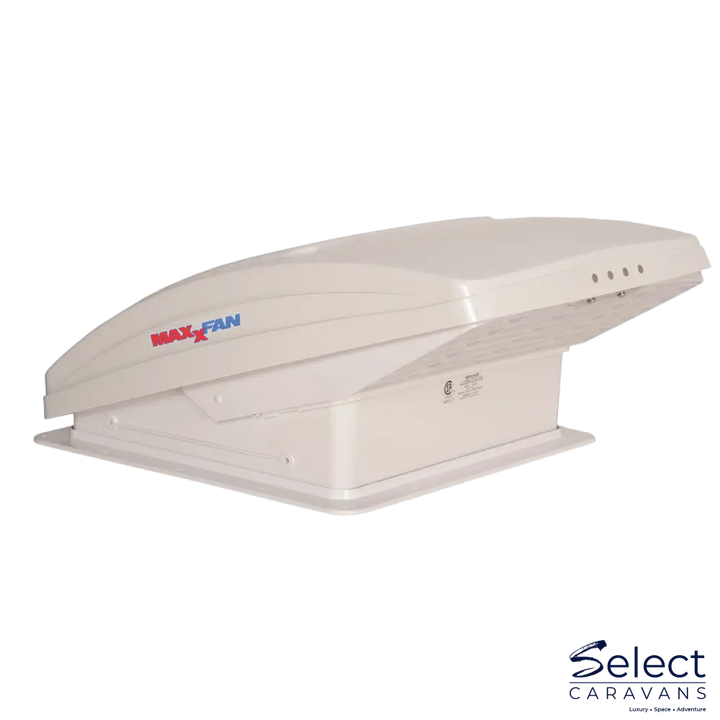 MaxxFan Deluxe with Rain Dome Thermostat and Manual Lift Accessory