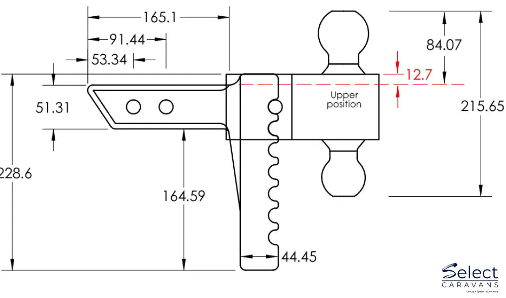 Technical drawing of a mechanical component with dimensions