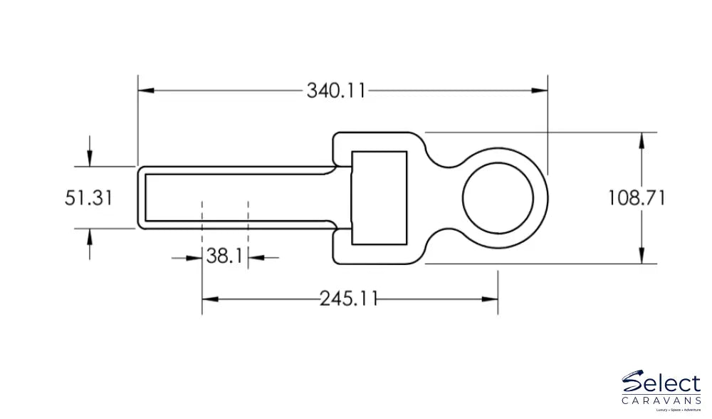 Technical drawing of a mechanical component with dimensions