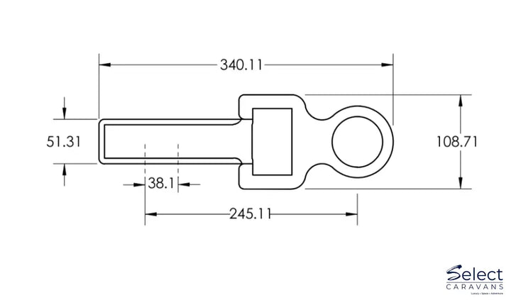 Technical drawing of a mechanical component with dimensions