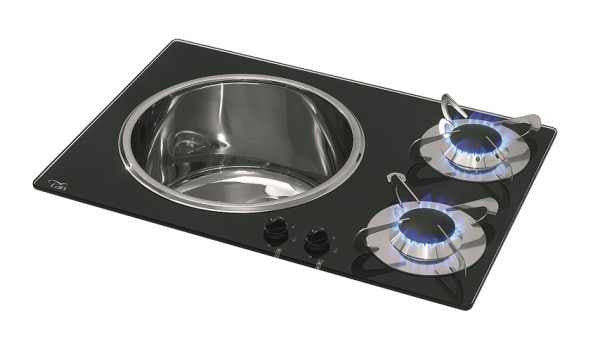 CAN 2 Burner Gas Hob & Sink Crystal Finish – cooking equipment for caravan and RV use