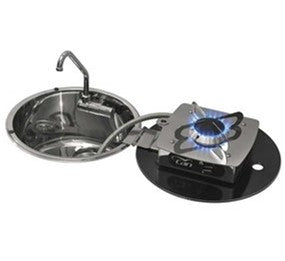 CAN Round Foldable Single Gas Hob with Sink – cooking equipment for caravan and RV use