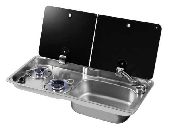 CAN 2 Burner Gas Hob & RH Sink Combo - With Mixer – cooking equipment for caravan and RV use