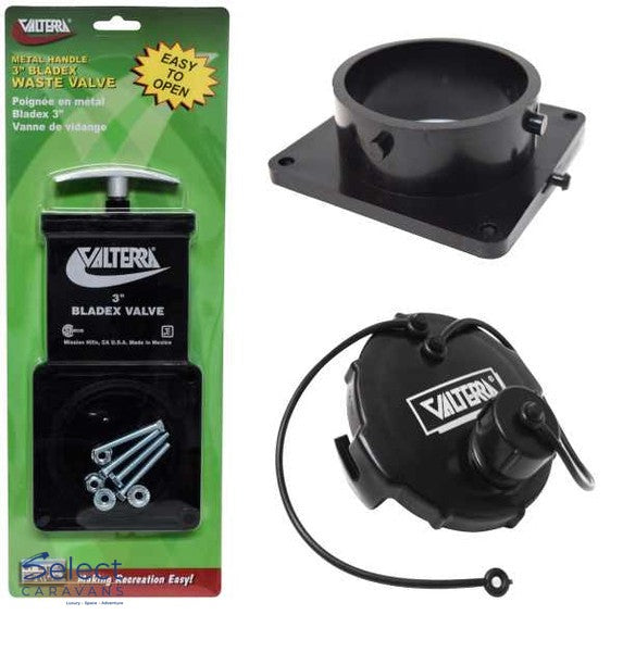 Valterra 3" Dump Valve Kit With ¾" Hose Cap – plumbing for caravan and RV use
