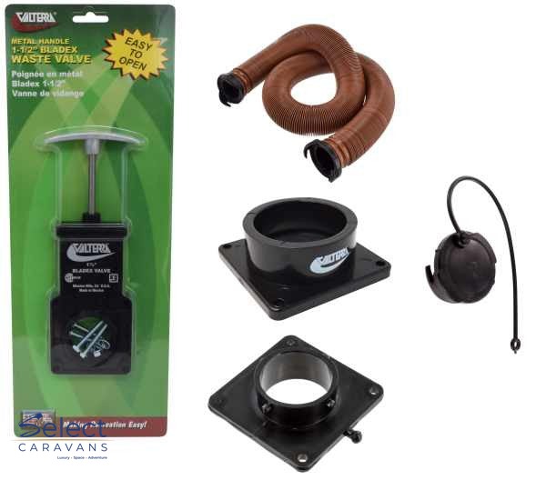 Valterra 1 1/2" Dump Valve Kit With 15" Hose & Hub Flange – plumbing for caravan and RV use