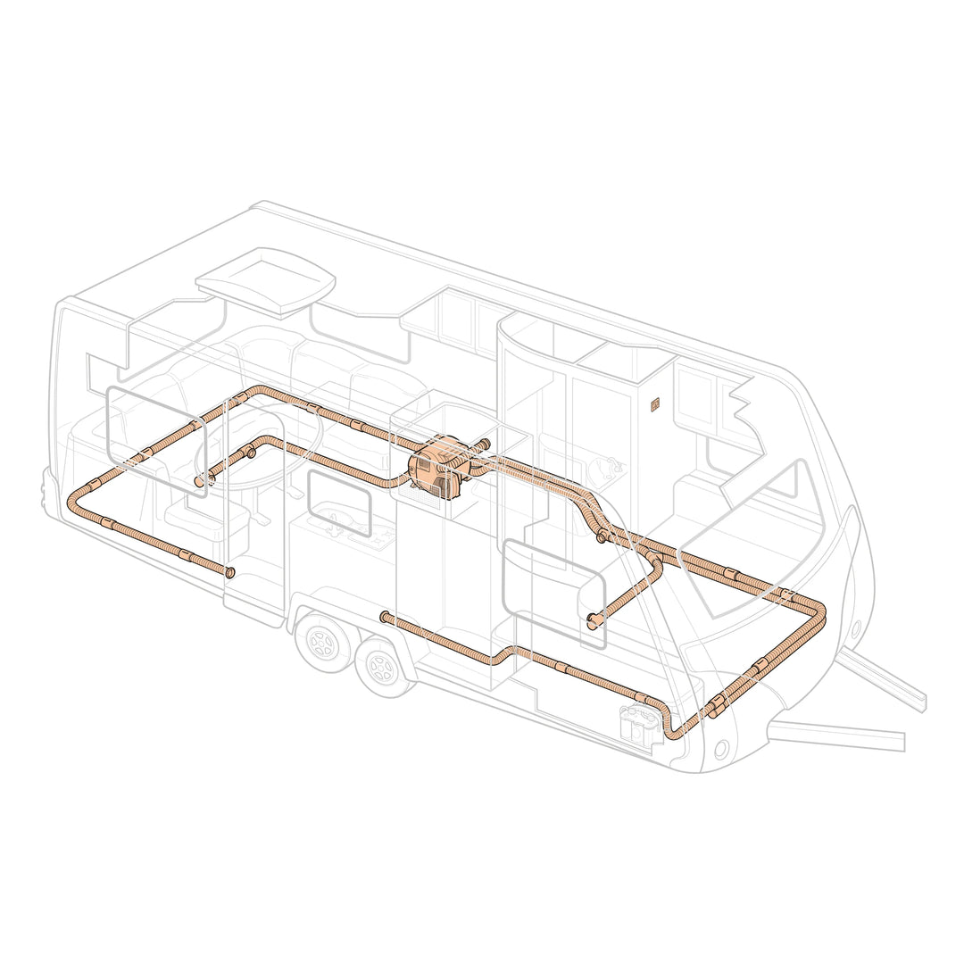 Example Truma Combi warm-air ducting layout in a large motorhome