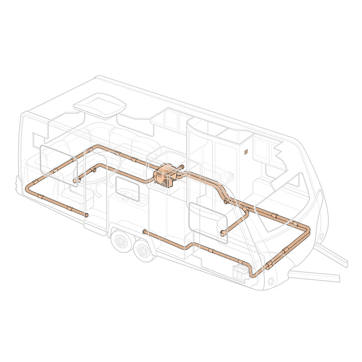 Example Truma Combi warm-air ducting layout in a large motorhome