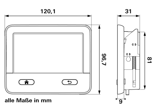 Truma iNet X control panel dimensions for Combi 6E installation planning