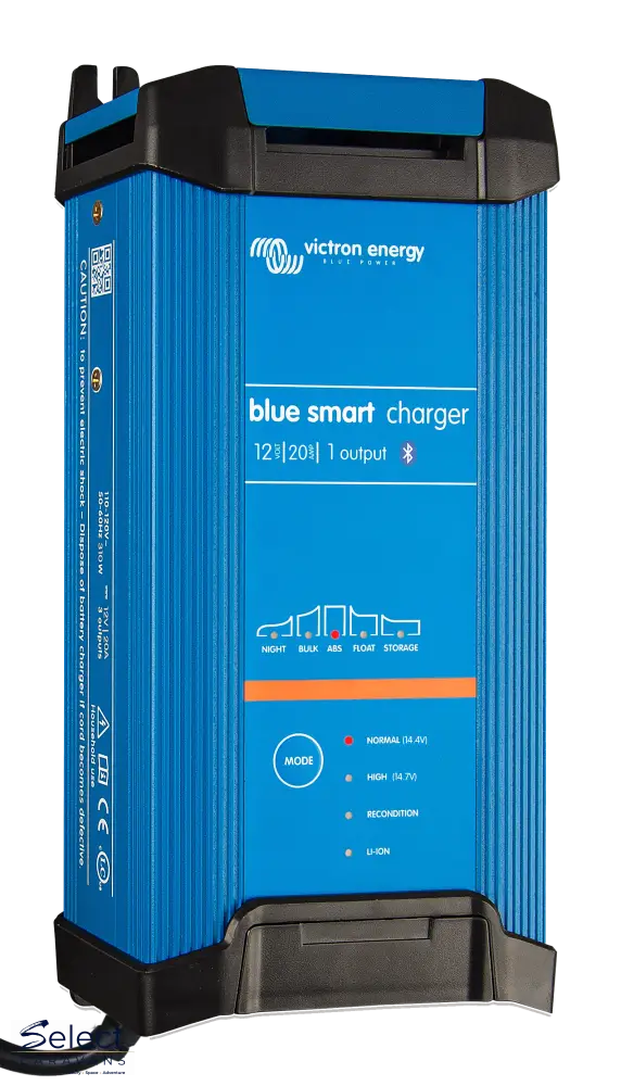 Blue smart charger with power cord on a white background