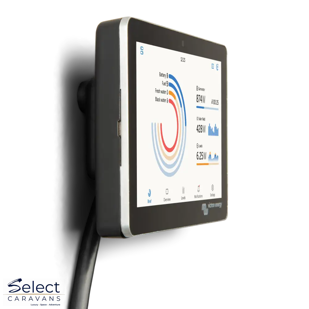 Victron GX Touch 50 front view – touchscreen monitor for Victron caravan solar system – Select Caravans NZ