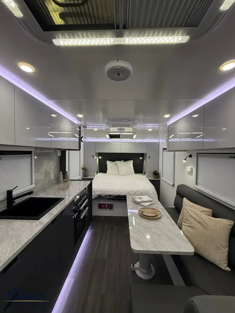 Villa Escape 19'6 interior – open plan kitchen and dining area in Australian-made off-road caravan – Select Caravans NZ